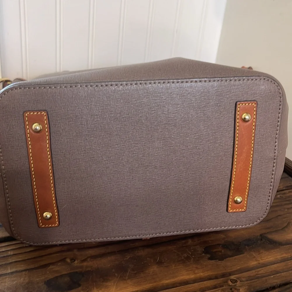 Dooney & Bourke Camden Saffiano Leather Bucket Bag-Elephant- EUC And Dustbag